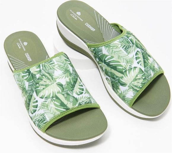 Clarks | Shoes | Clarks Cloudsteppers Jersey Slide Sandals Arla Nora Green  Palms A392890 | Poshmark